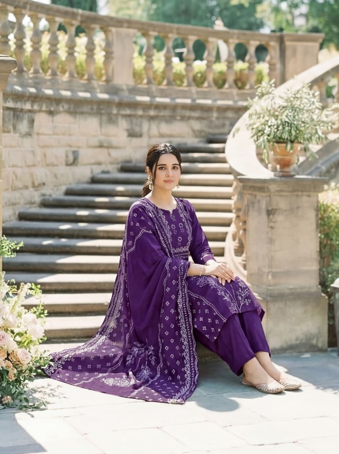 Purple Hand Printed Muslin Kurta Set Women | Varnavi Online