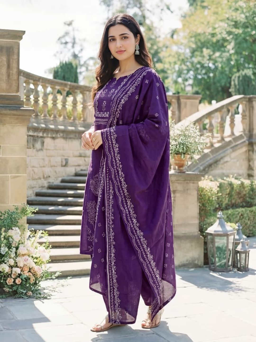 Purple Hand Printed Muslin Kurta Set Women | Varnavi Online