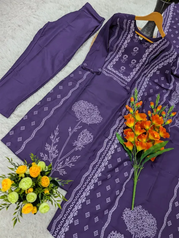 Purple Hand Printed Muslin Kurta Set Women | Varnavi Online