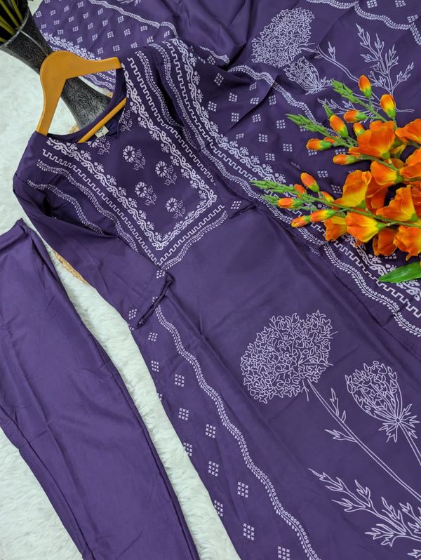 Purple Hand Printed Muslin Kurta Set Women | Varnavi Online