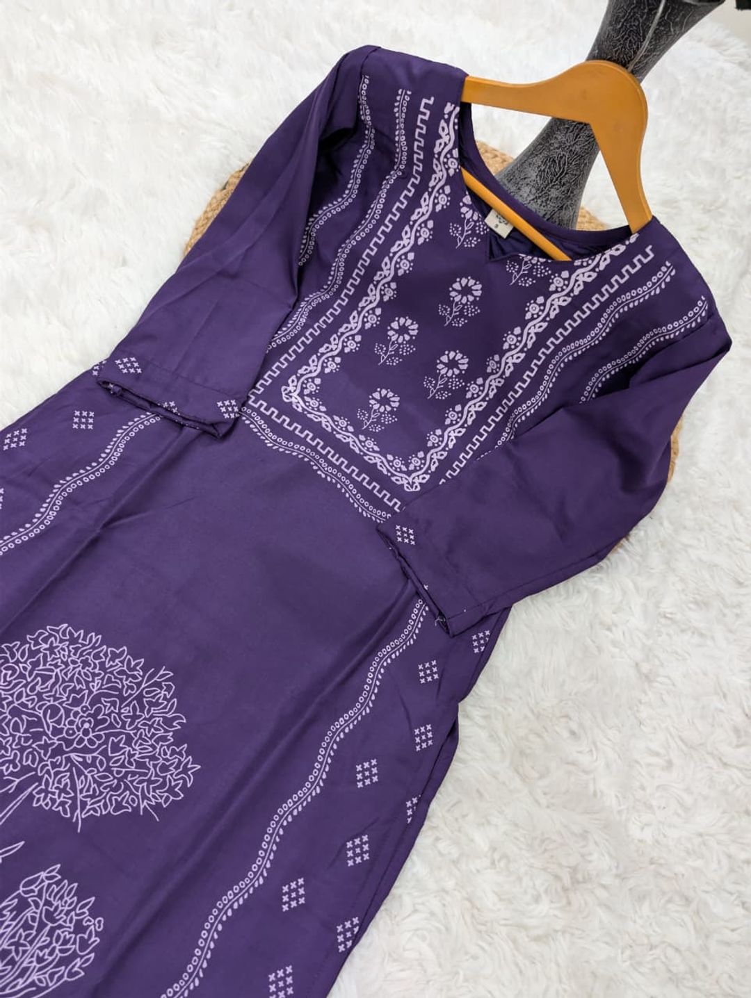 Purple Hand Printed Muslin Kurta Set Women | Varnavi Online