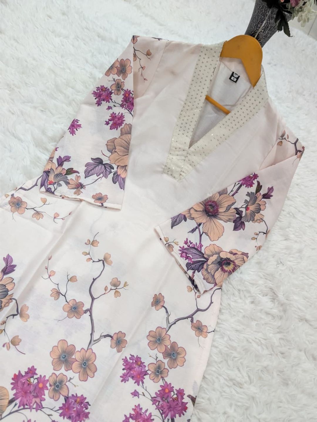 Ivory Floral Linen Cotton Co-Ord Set for Women from Varnavi