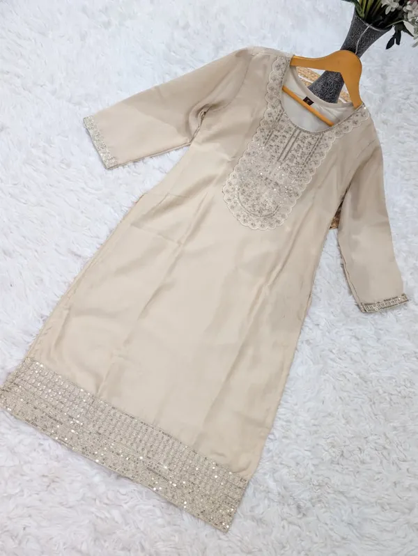 Elegant Beige Vichitra Silk Embroidered Kurta Set for Women