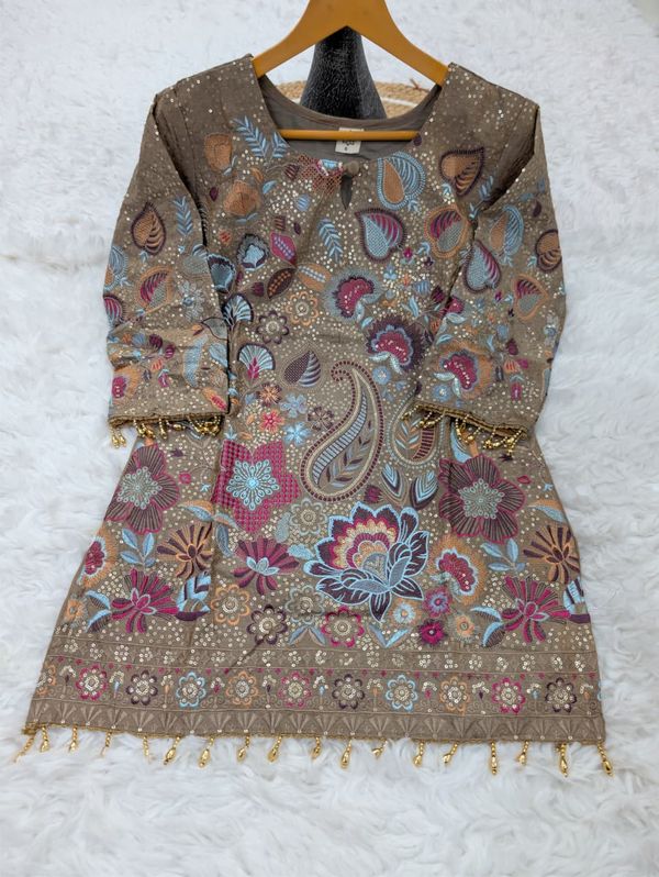 Modern Taupe Vichitra Silk Embroidered Co-Ord Set for Women