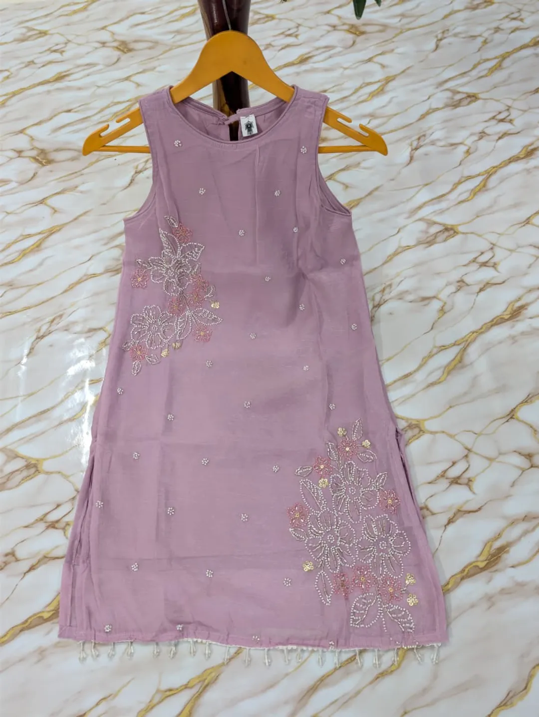Mauve Crunchy Silk Embroidered Kurti Palazzo Set for Women