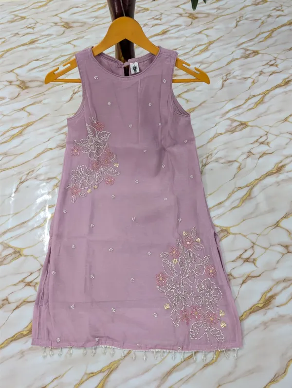 Mauve Crunchy Silk Embroidered Kurti Palazzo Set for Women