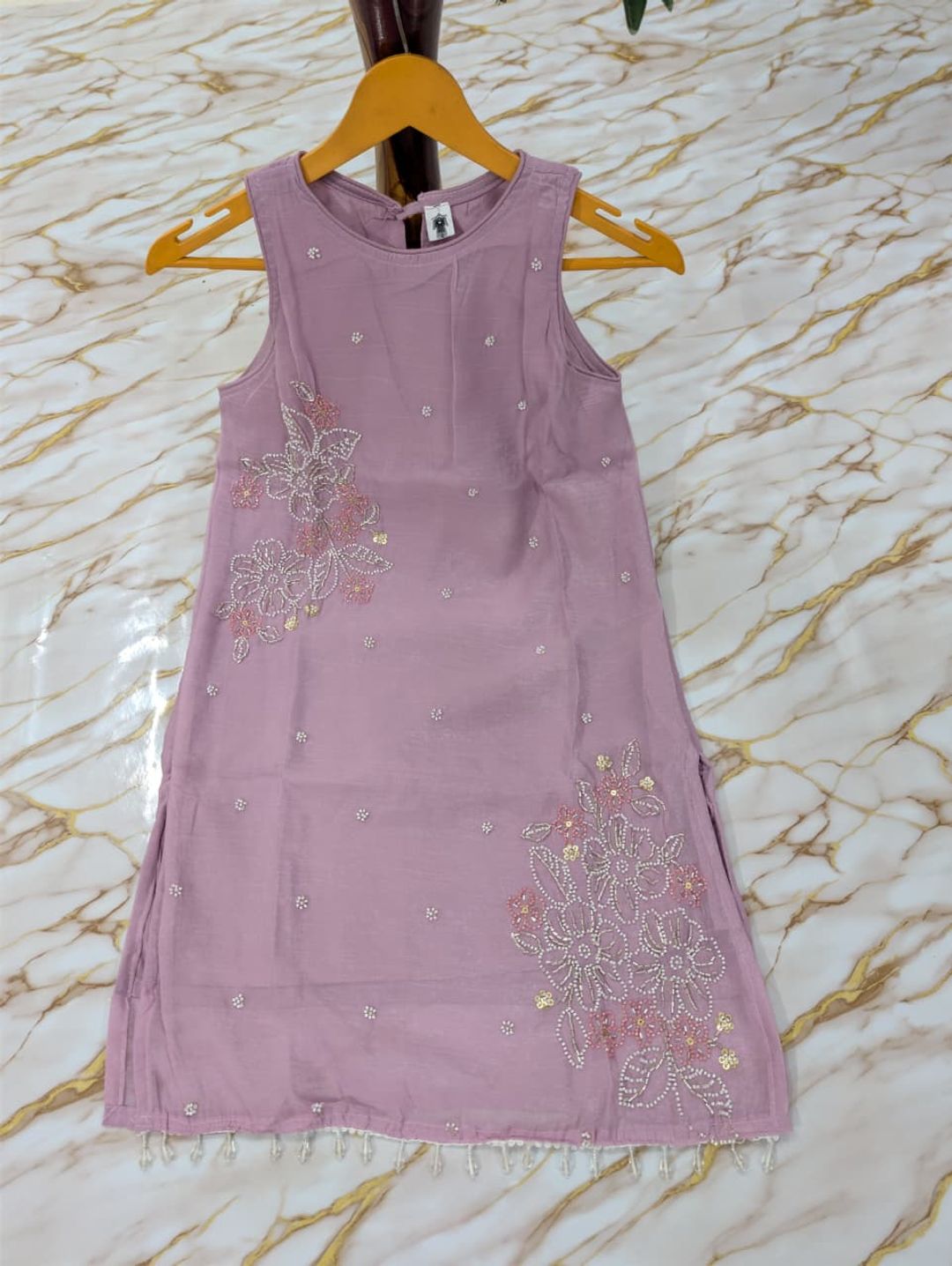 Mauve Crunchy Silk Embroidered Kurti Palazzo Set for Women
