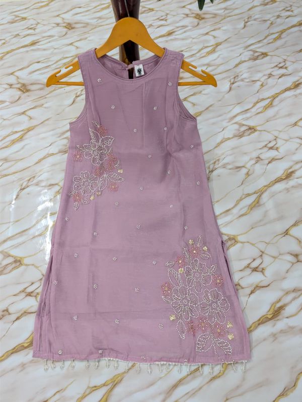 Mauve Crunchy Silk Embroidered Kurti Palazzo Set for Women