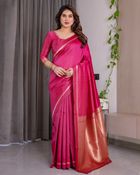 Pink Banarasi Soft Silk Saree with Golden Zari Border - pink, Rani Pink, Baby Pink, Blush Pink, Hot Pink, Fuchsia