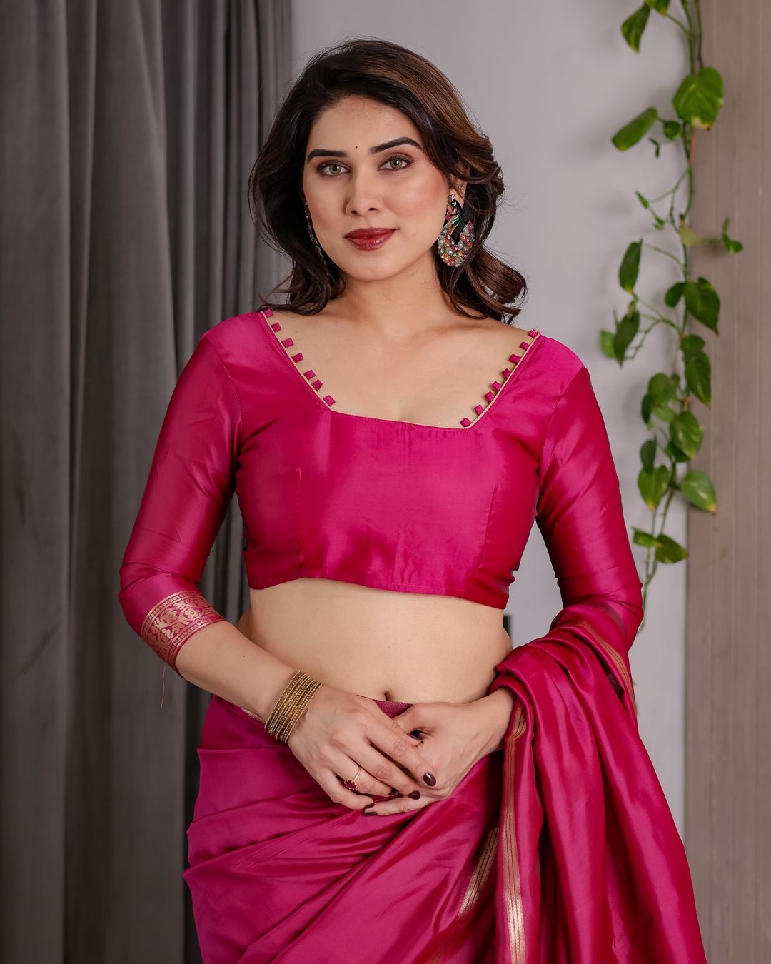 Pink Banarasi Soft Silk Saree with Golden Zari Border