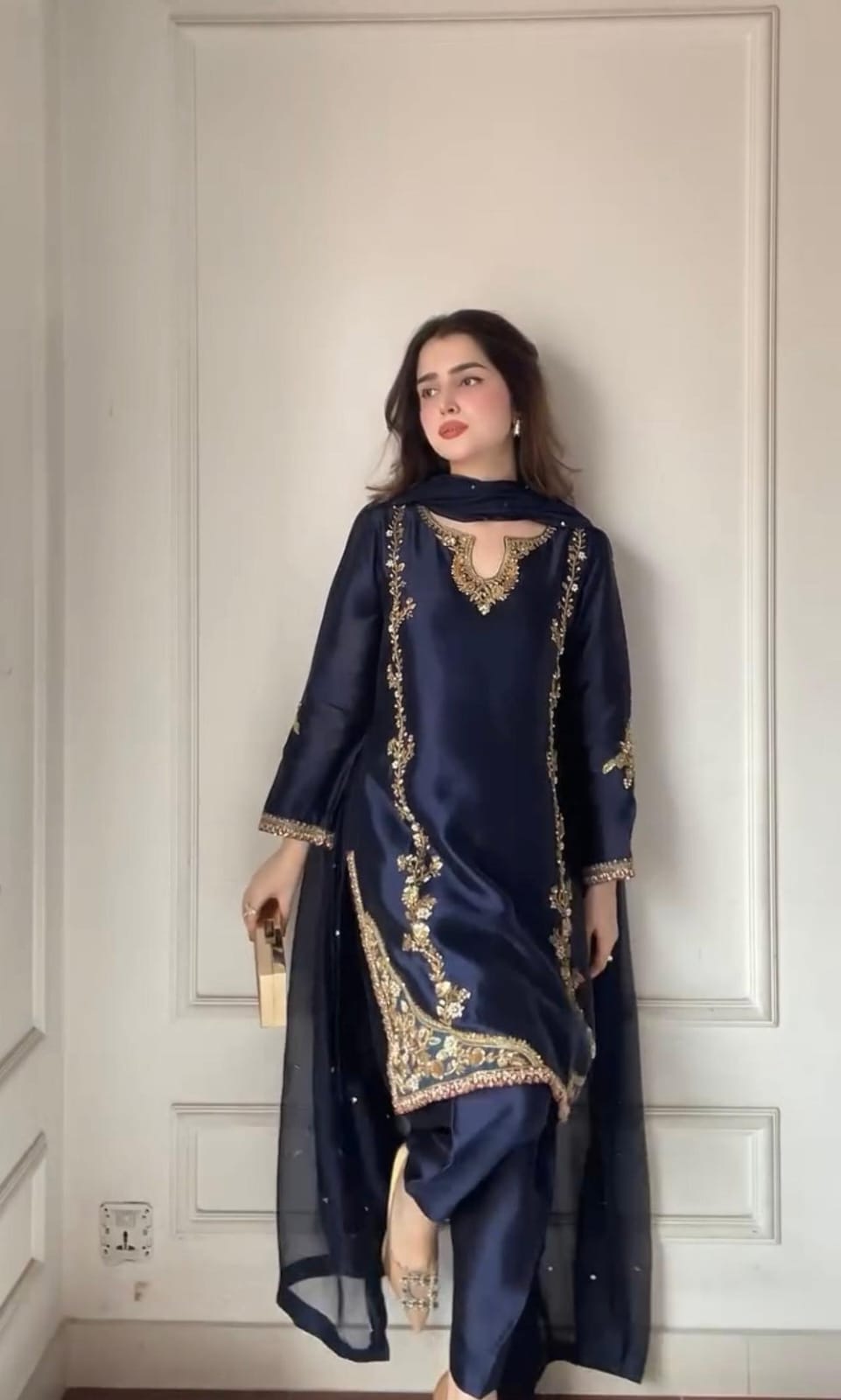 Blue crepe salwar suit with embroidery for navratri