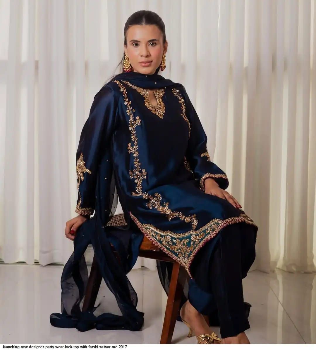 Midnight Blue Natural Crepe Patiala Kurta Set with Embroidery