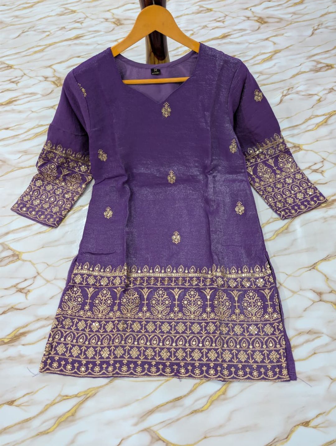 Purple Crunchy Silk Sarara Set with Cording Embroidery Work