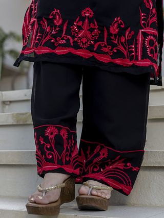 Black Georgette Kurta Set with Heavy Embroidery and Dupatta