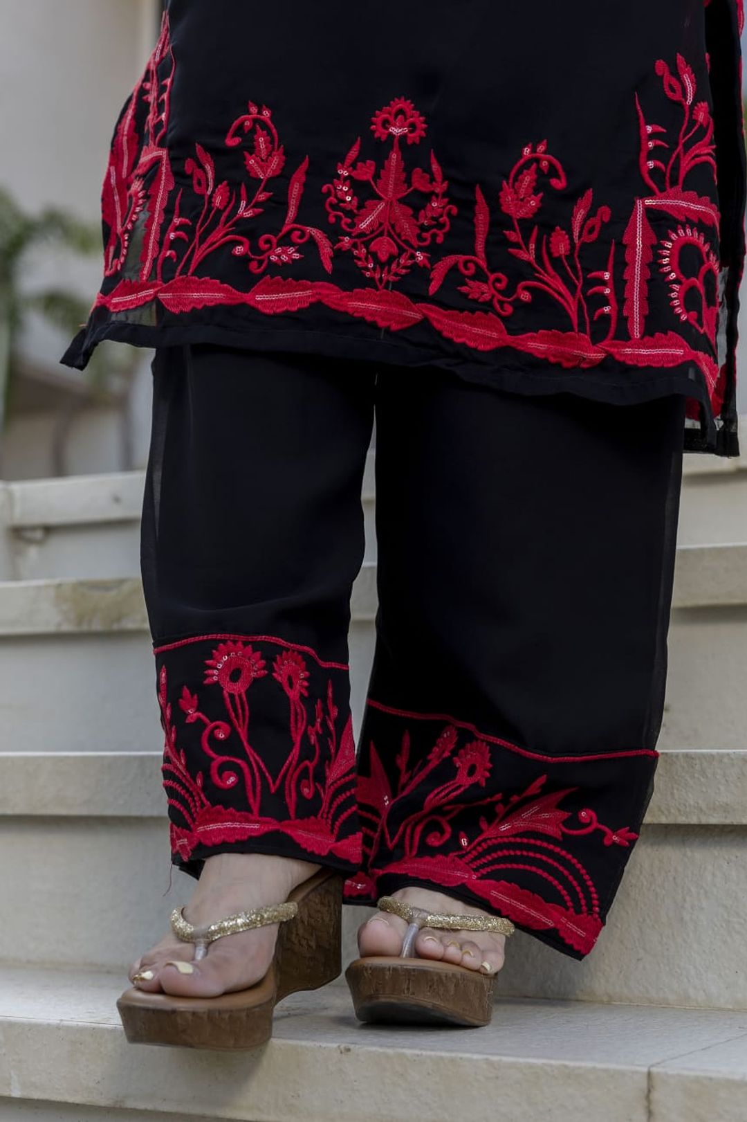 Black Georgette Kurta Set with Heavy Embroidery and Dupatta