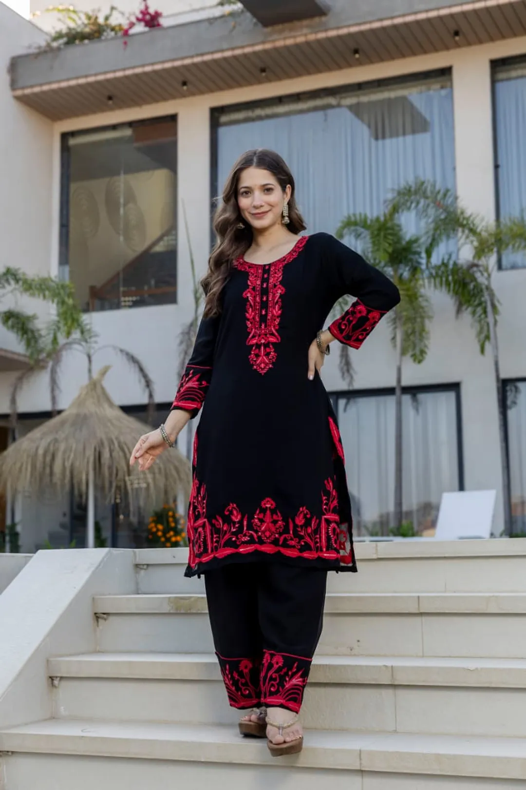 Black Georgette Kurta Set with Heavy Embroidery and Dupatta