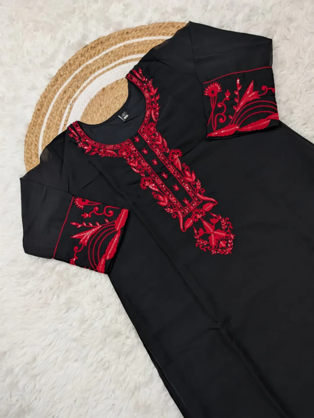 Black Georgette Kurta Set with Heavy Embroidery and Dupatta