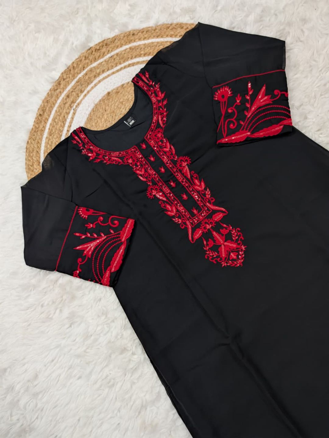 Black Georgette Kurta Set with Heavy Embroidery and Dupatta
