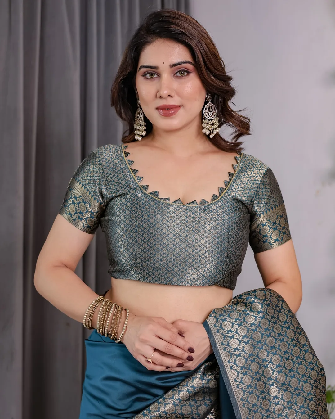 Teal Blue Banarasi Soft Silk Saree With Elegant Golden Zari