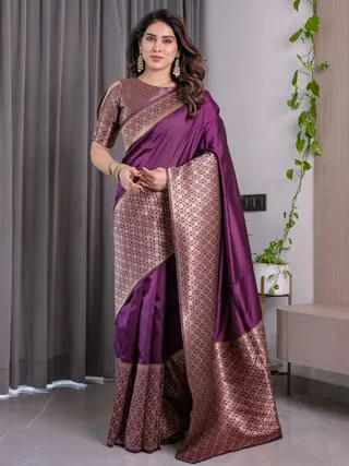 Royal Purple Banarasi Soft Silk Saree with Rich Zari Border