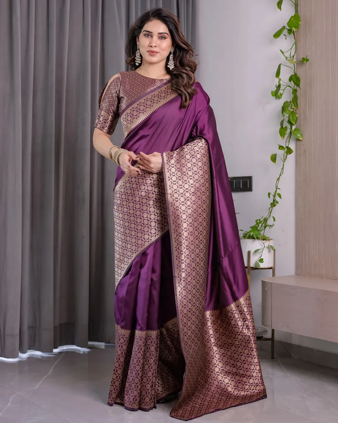 Royal Purple Banarasi Soft Silk Saree With Rich Zari Border