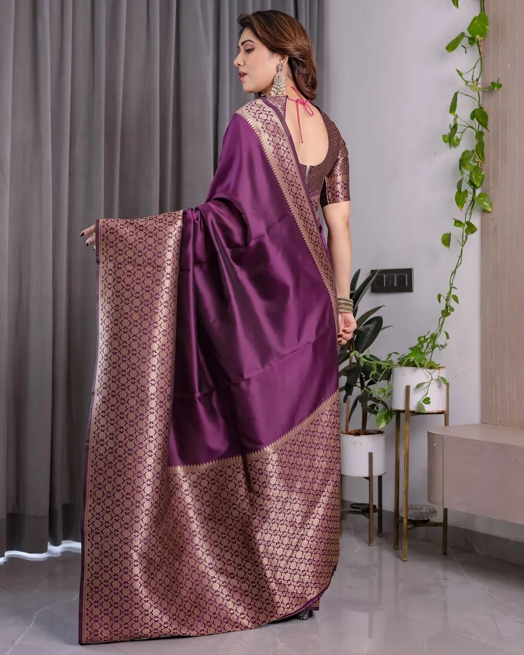 Royal Purple Banarasi Soft Silk Saree With Rich Zari Border