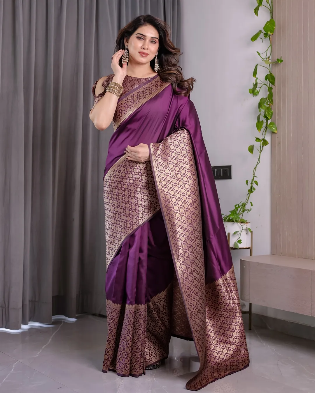 Royal Purple Banarasi Soft Silk Saree With Rich Zari Border