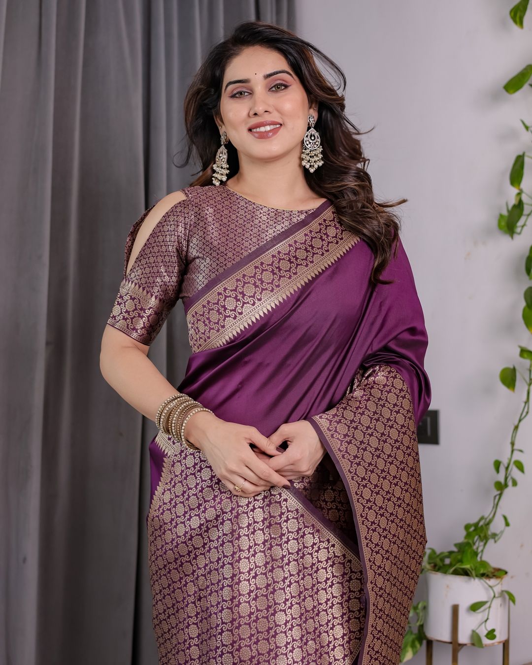 Royal Purple Banarasi Soft Silk Saree With Rich Zari Border