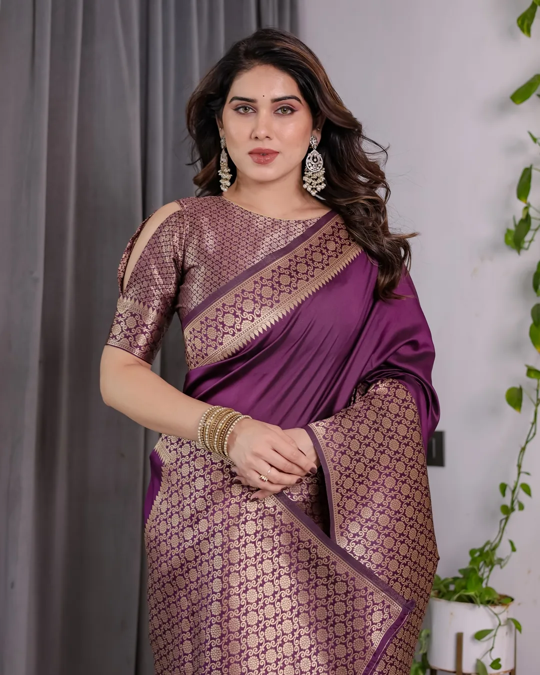 Royal Purple Banarasi Soft Silk Saree With Rich Zari Border