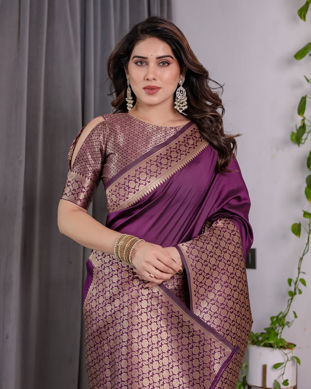 Royal Purple Banarasi Soft Silk Saree With Rich Zari Border