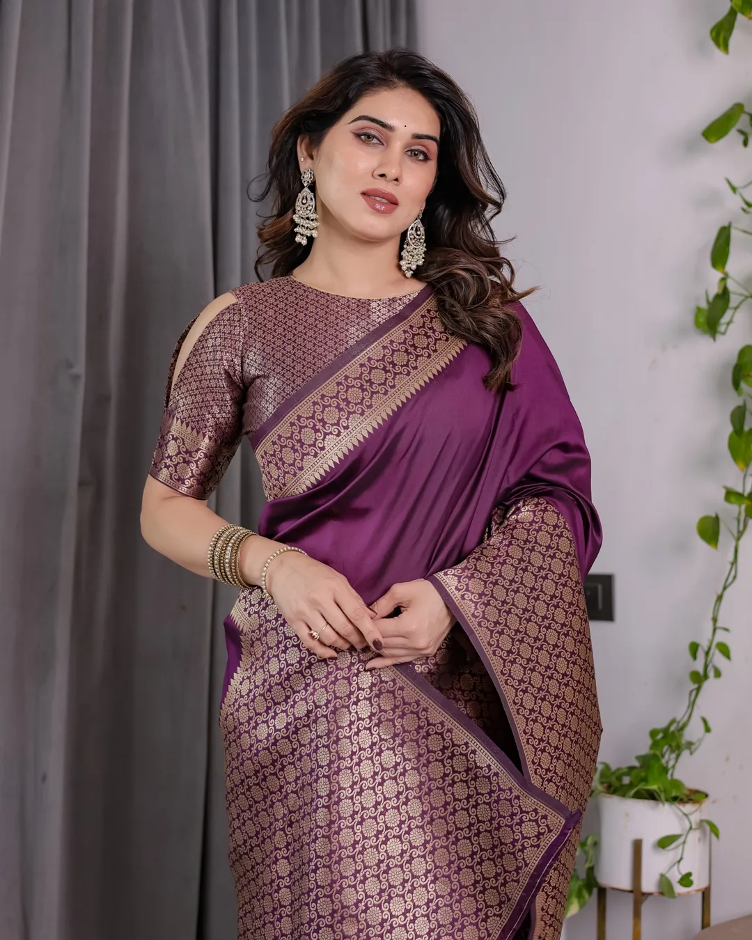 Royal Purple Banarasi Soft Silk Saree With Rich Zari Border