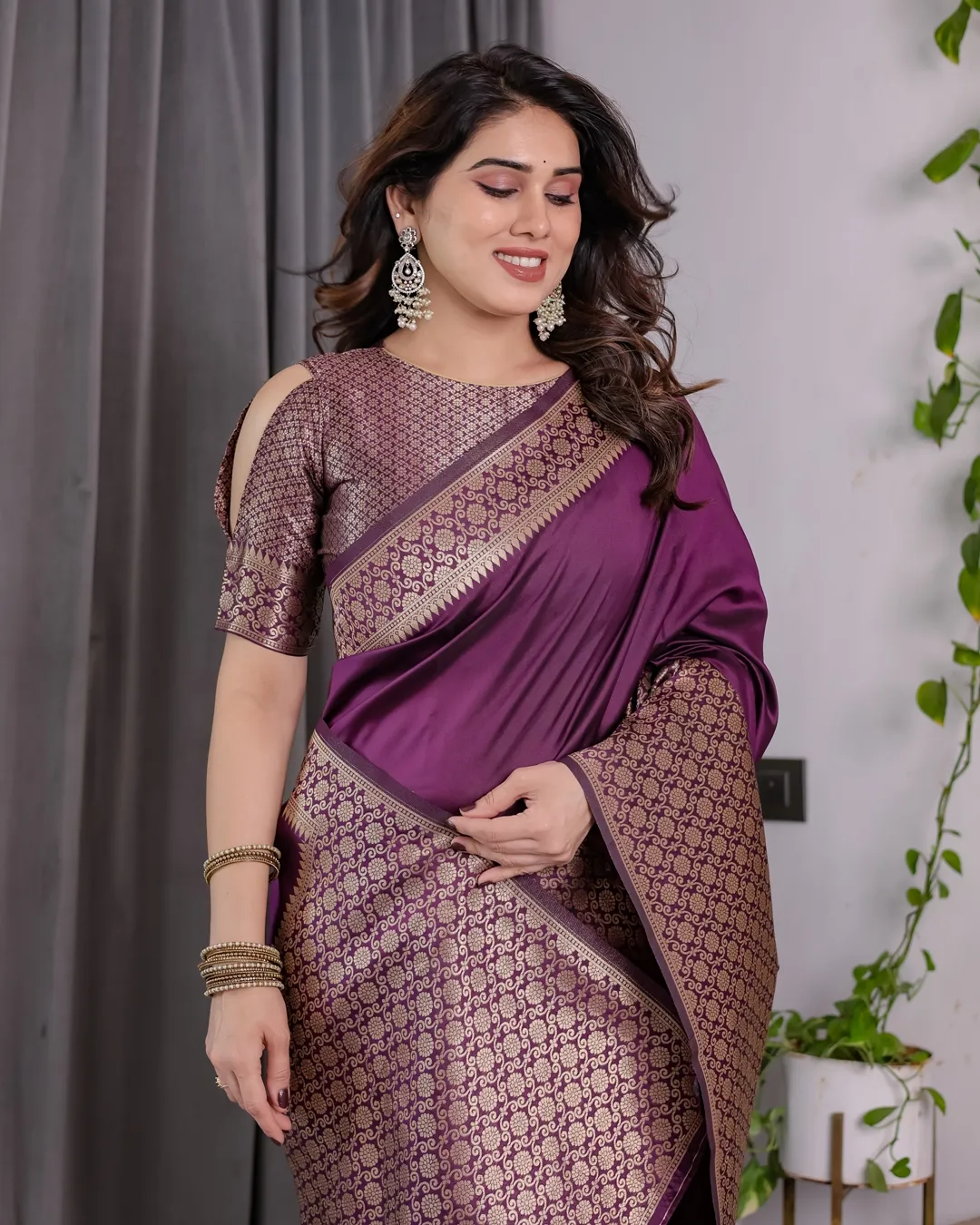 Royal Purple Banarasi Soft Silk Saree With Rich Zari Border