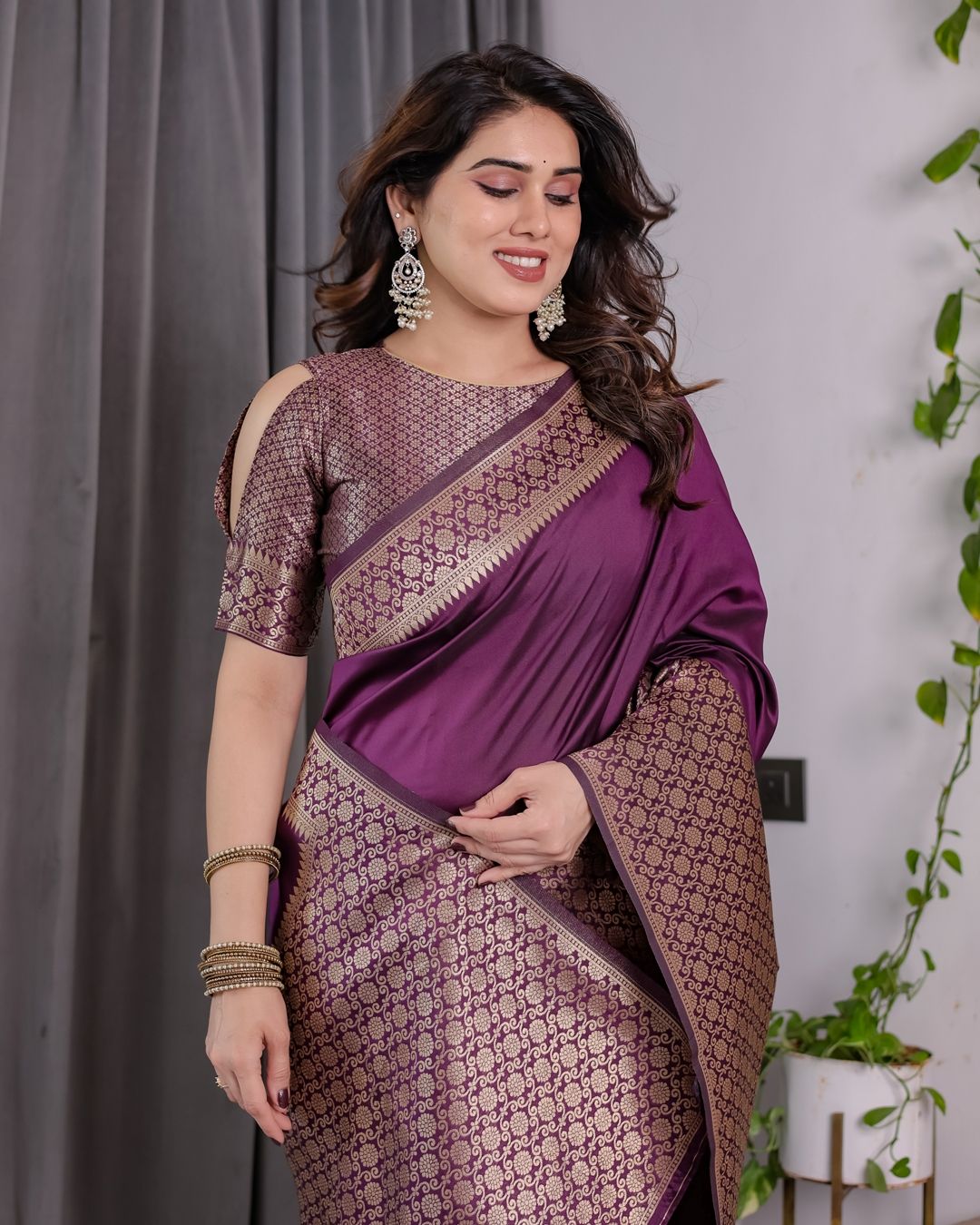 Royal Purple Banarasi Soft Silk Saree With Rich Zari Border