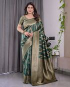 Teal Green Banarasi Soft Silk Saree With Golden Zari Border - Green, Rama Green, Mehendi Green, Sea Green, Forest Green, Jade Green