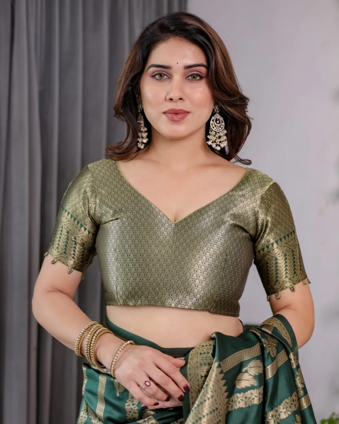 Teal Green Banarasi Soft Silk Saree With Golden Zari Border