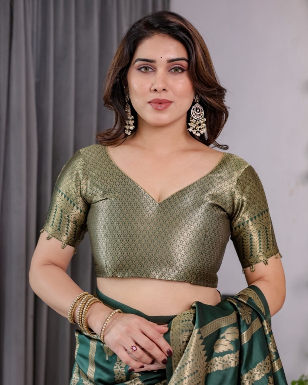 Teal Green Banarasi Soft Silk Saree With Golden Zari Border