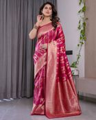 Rani Pink Banarasi Soft Silk Saree With Golden Zari Borders - pink, Rani Pink, Magenta, Mauve, Hot Pink, Fuchsia