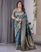Teal Blue Banarasi Soft Silk Saree With Elegant Zari Border - blue, Royal Blue, Navy Blue, Denim Blue, Aqua Blue