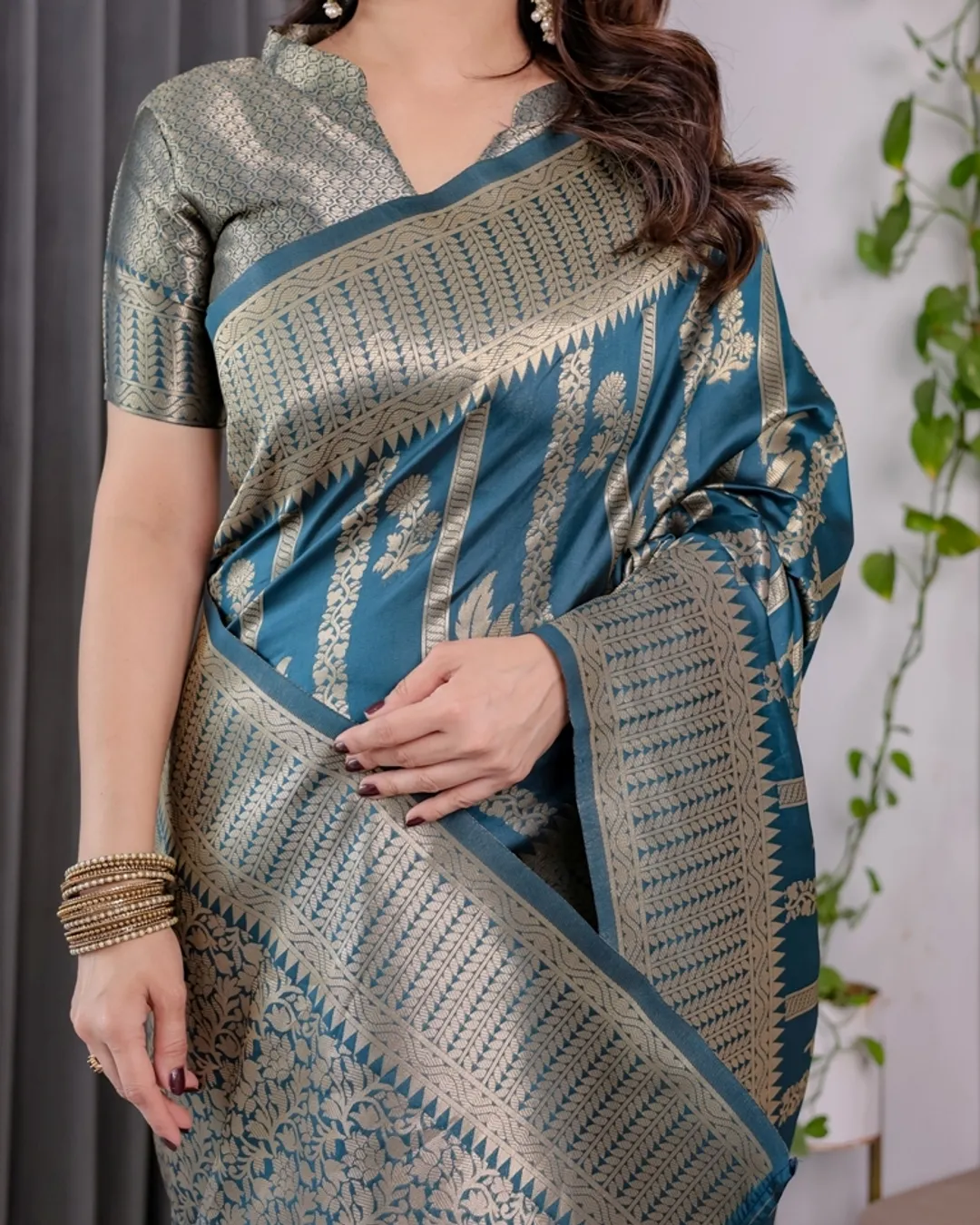 Teal Blue Banarasi Soft Silk Saree With Elegant Zari Border