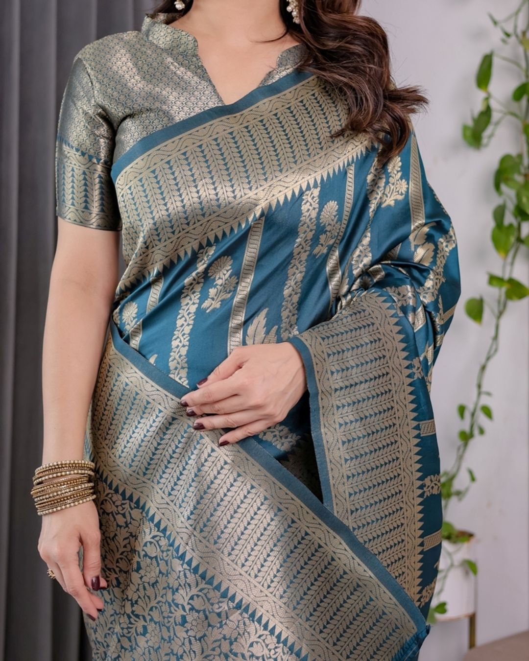 Teal Blue Banarasi Soft Silk Saree With Elegant Zari Border