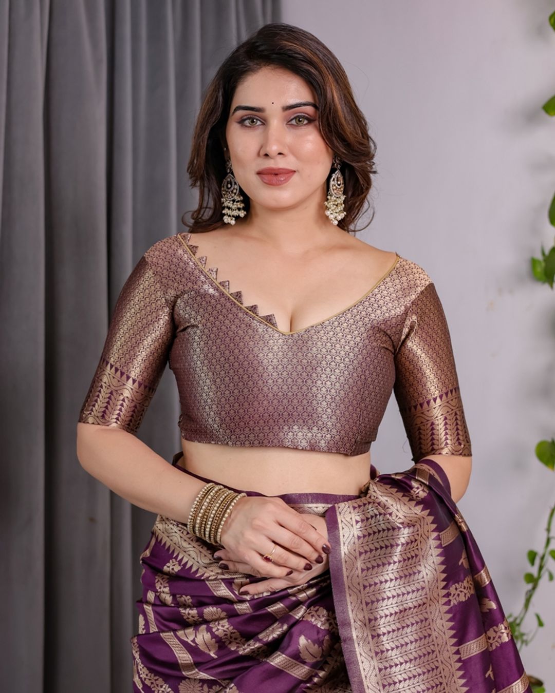Royal Purple Banarasi Soft Silk Saree With Golden Zari Work