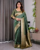Bottle Green Banarasi Soft Silk Saree With Rich Golden Zari - Green, Bottle Green, Emerald Green, Rama Green, Sea Green, Teal, Forest Green, Jade Green