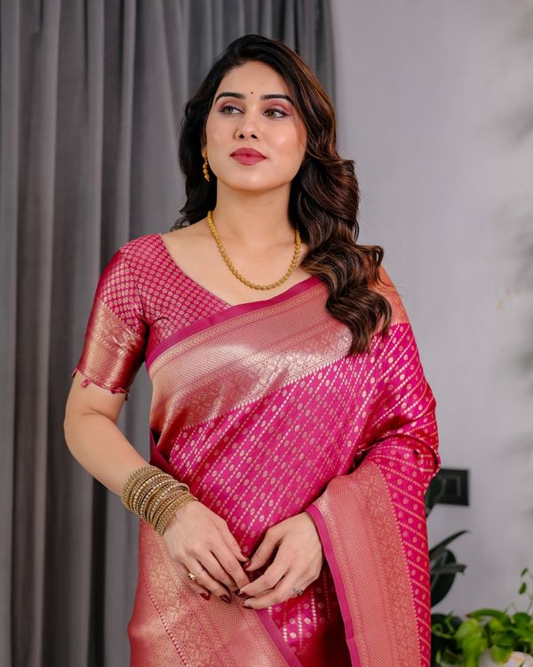 Magenta Banarasi Soft Silk Zari Saree | Varnavi Online