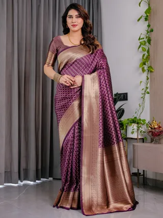 Purple Banarasi Soft Silk Zari Saree | Varnavi