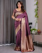 Purple Banarasi Soft Silk Zari Saree | Varnavi - Purple, Burgundy, Plum, Berry