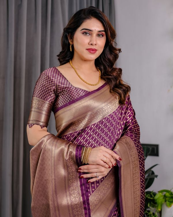Purple Banarasi Soft Silk Zari Saree | Varnavi