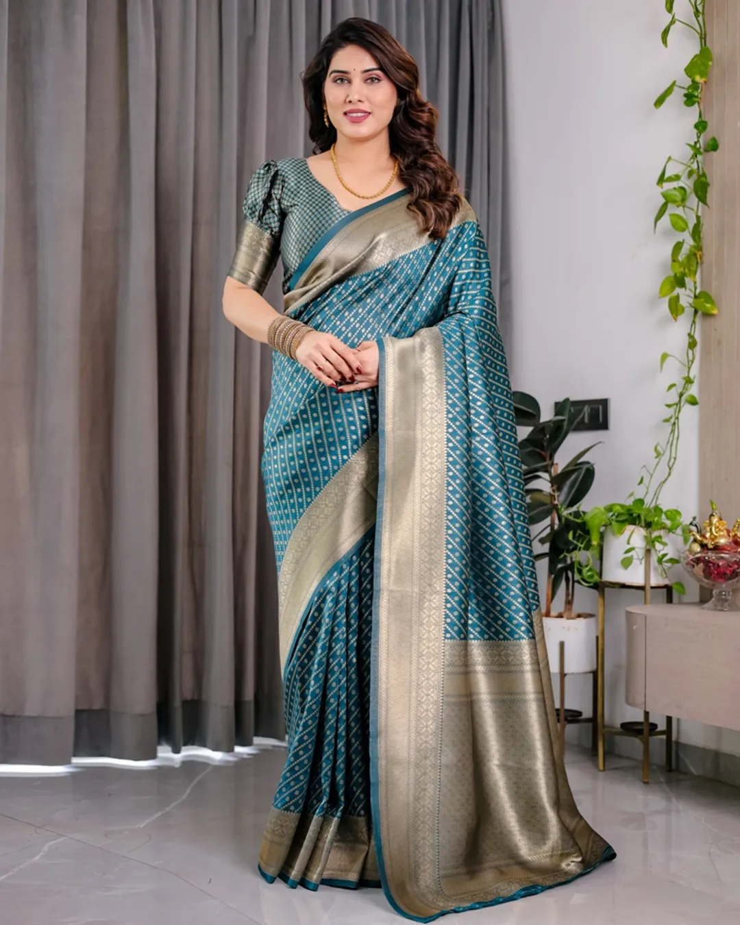 Teal Blue Banarasi Silk Zari Saree Online | Varnavi