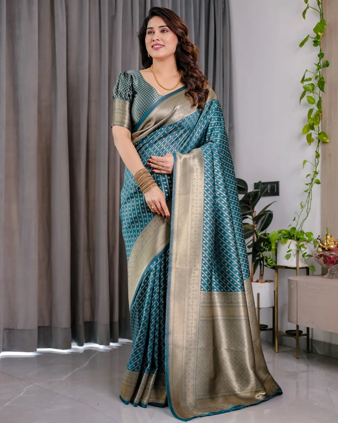 Teal Blue Banarasi Silk Zari Saree Online | Varnavi