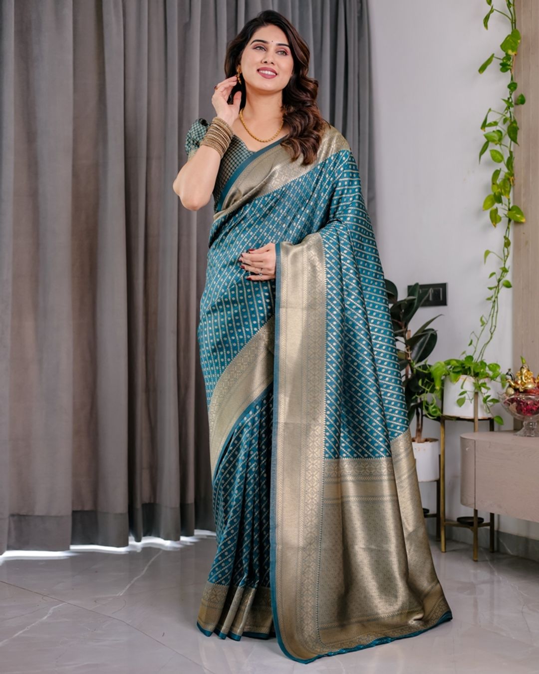 Teal Blue Banarasi Silk Zari Saree Online | Varnavi