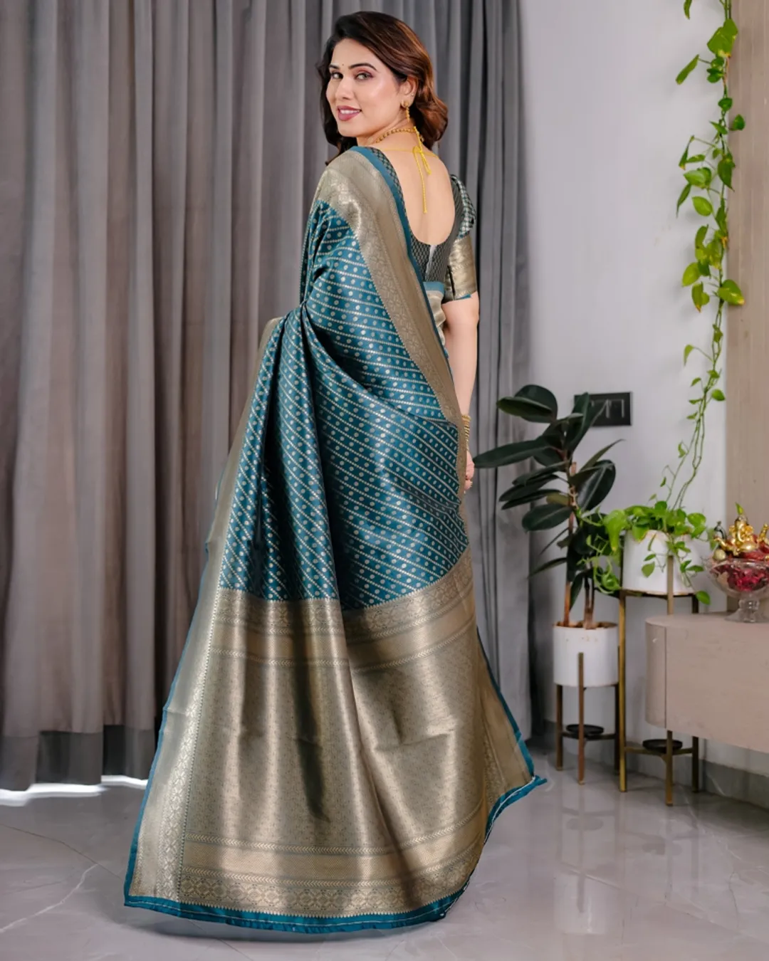 Teal Blue Banarasi Silk Zari Saree Online | Varnavi